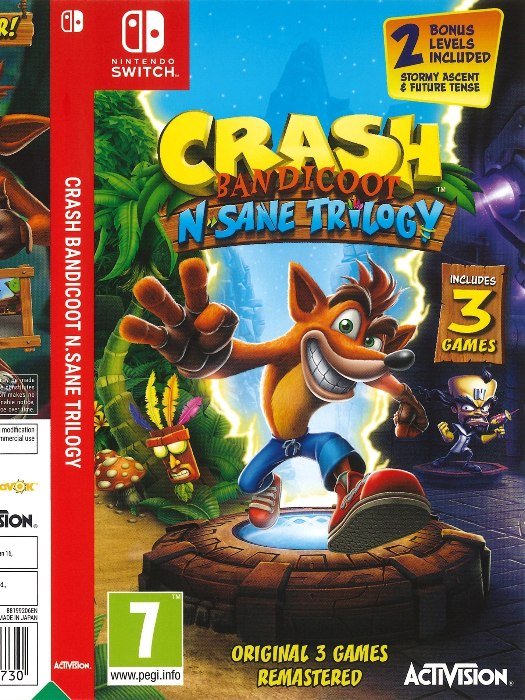 Crash Bandicoot N Sane Trilogy Nintendo Switch boş oyun kutusu ve kapak baskısı