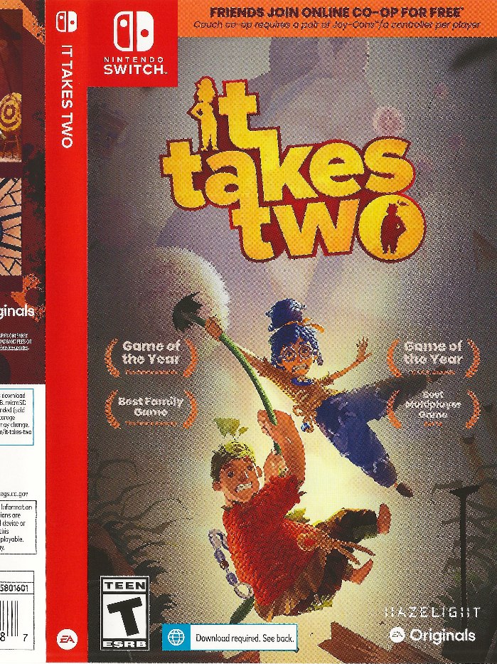 It Takes Two Nintendo Switch boş oyun kutusu ve kapak baskısı